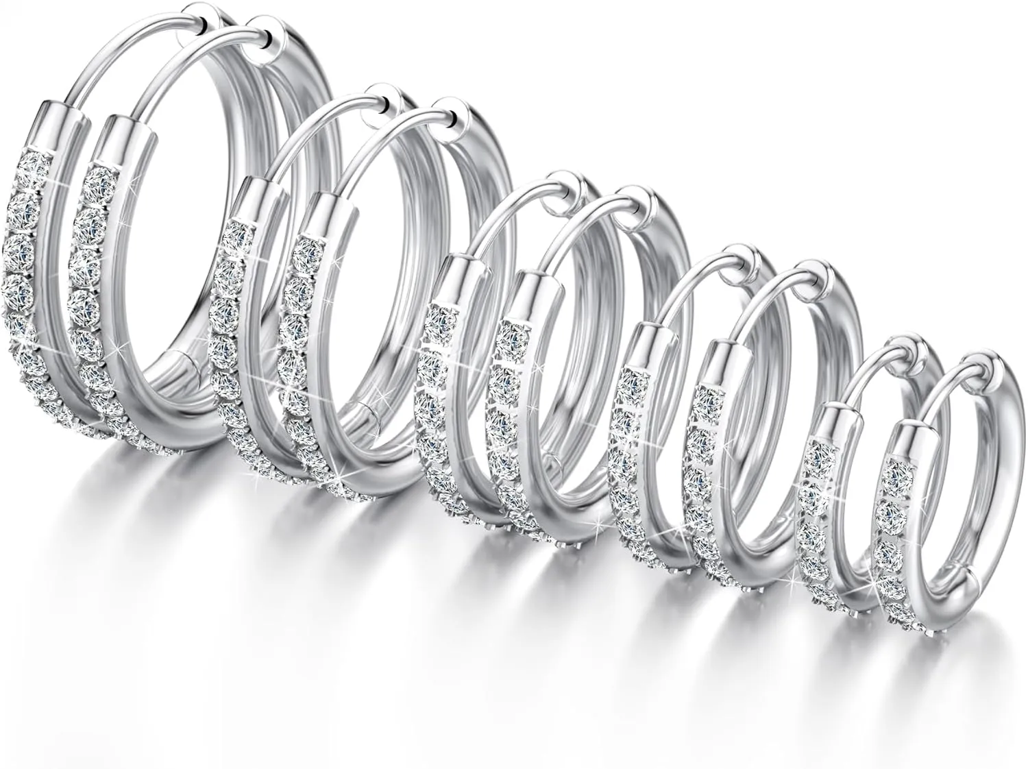 Hoop Earrings for Women & Men 316L Surgical Stainless Steel Huggie Earrings with Sparkling Cubic Zirconia Huggie Hoop Earrings - Hypoallergenic CZ Earrings,Trendy Tiny Hoops for Cartilage & Lobe.