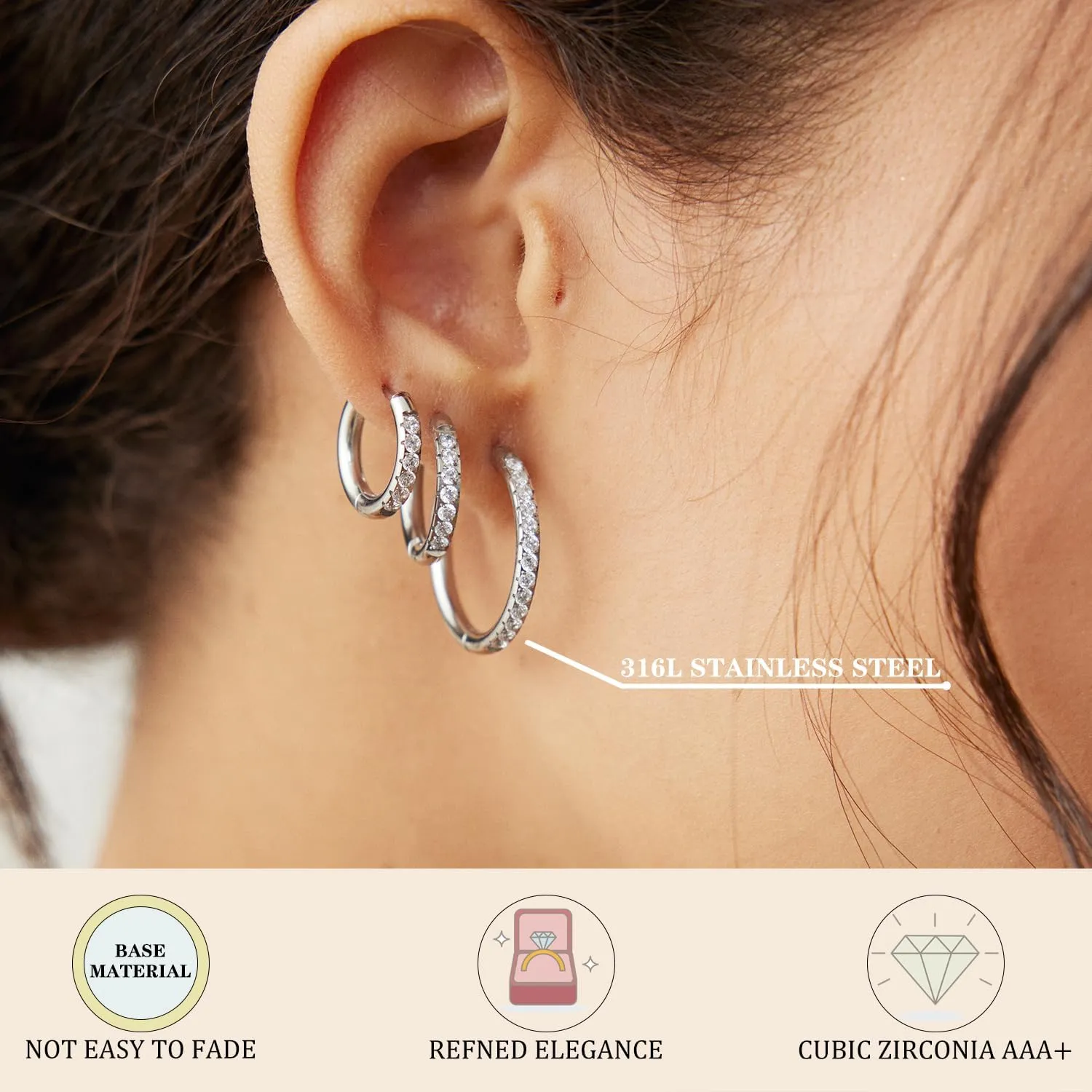 Hoop Earrings for Women & Men 316L Surgical Stainless Steel Huggie Earrings with Sparkling Cubic Zirconia Huggie Hoop Earrings - Hypoallergenic CZ Earrings,Trendy Tiny Hoops for Cartilage & Lobe.