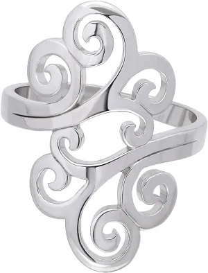 Hoops & Loops 925 Sterling Silver High Polished Open Filigree Swirl Fashion Vintage Style Unique Ring for Women, Silver, Yellow & Rose Gold