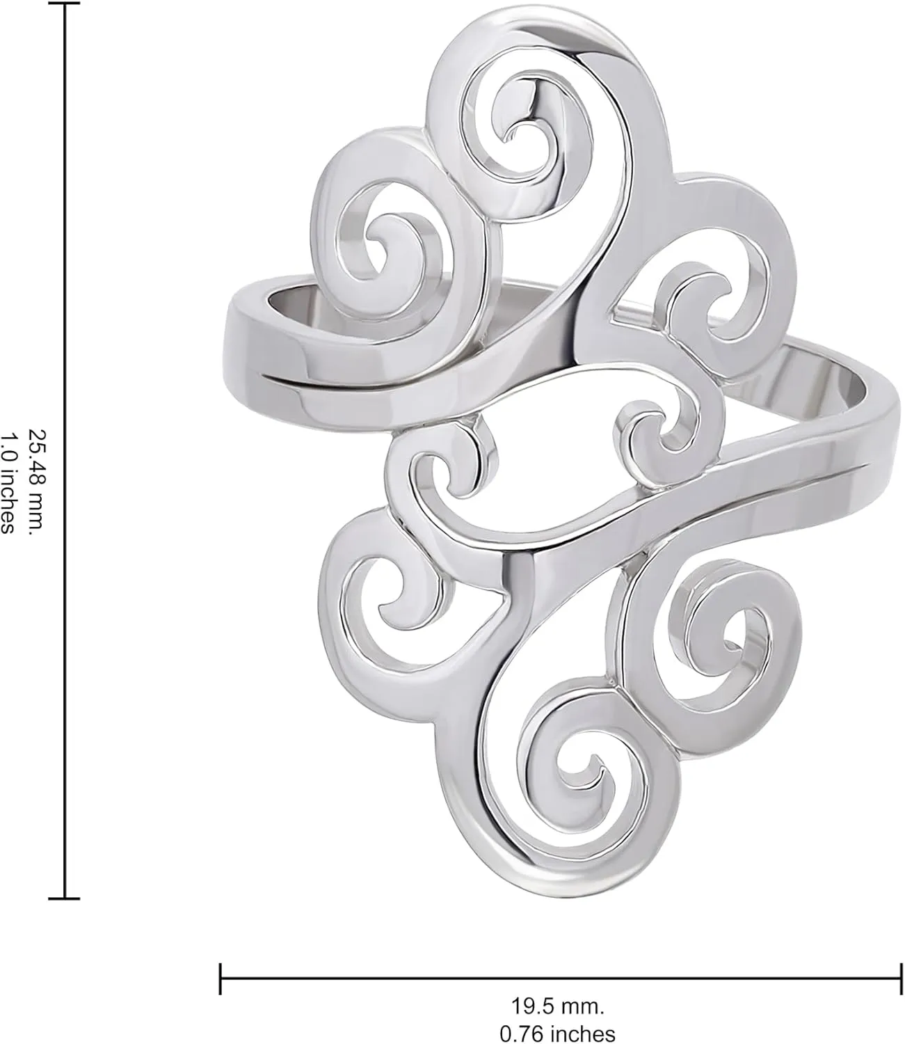 Hoops & Loops 925 Sterling Silver High Polished Open Filigree Swirl Fashion Vintage Style Unique Ring for Women, Silver, Yellow & Rose Gold