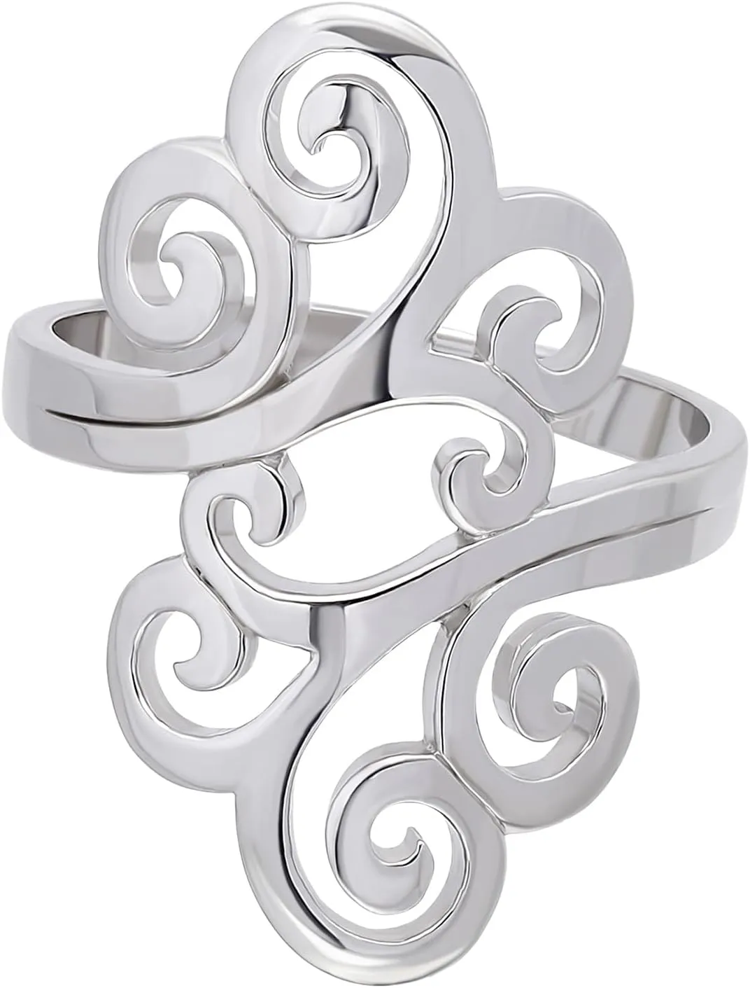 Hoops & Loops 925 Sterling Silver High Polished Open Filigree Swirl Fashion Vintage Style Unique Ring for Women, Silver, Yellow & Rose Gold