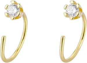 Huggie CZ Half Hoop Earrings for Women Gold Plated Hypoallergenic Round Rhinestone Cartilage Tragus Stud Open Hoop Earring Delicate Jewelry Birthday Holiday Party