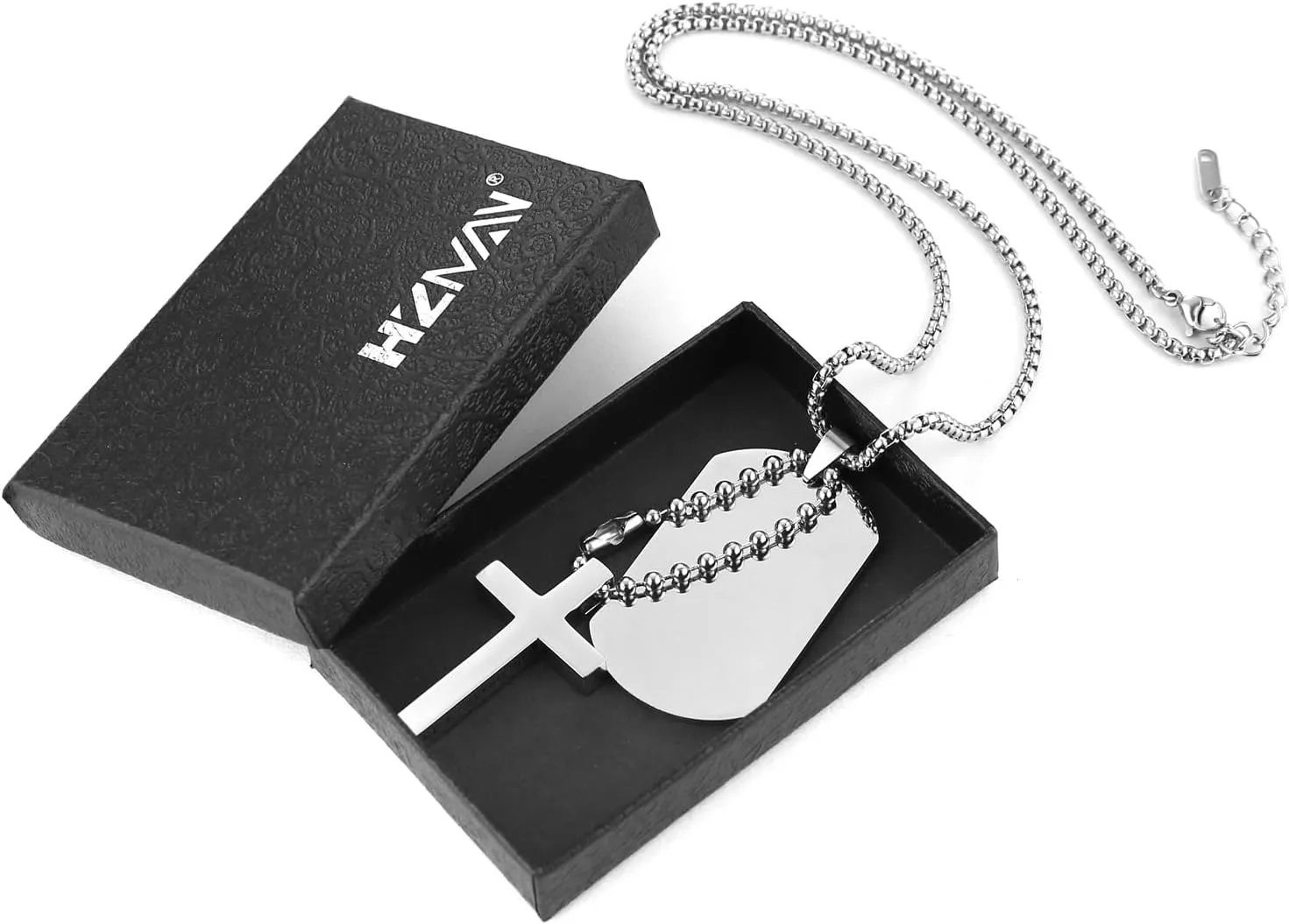 HZMAN Mens High Polishing Stainless Steel Dog Tag Pendant Necklace 22 2 Inch Link Chain