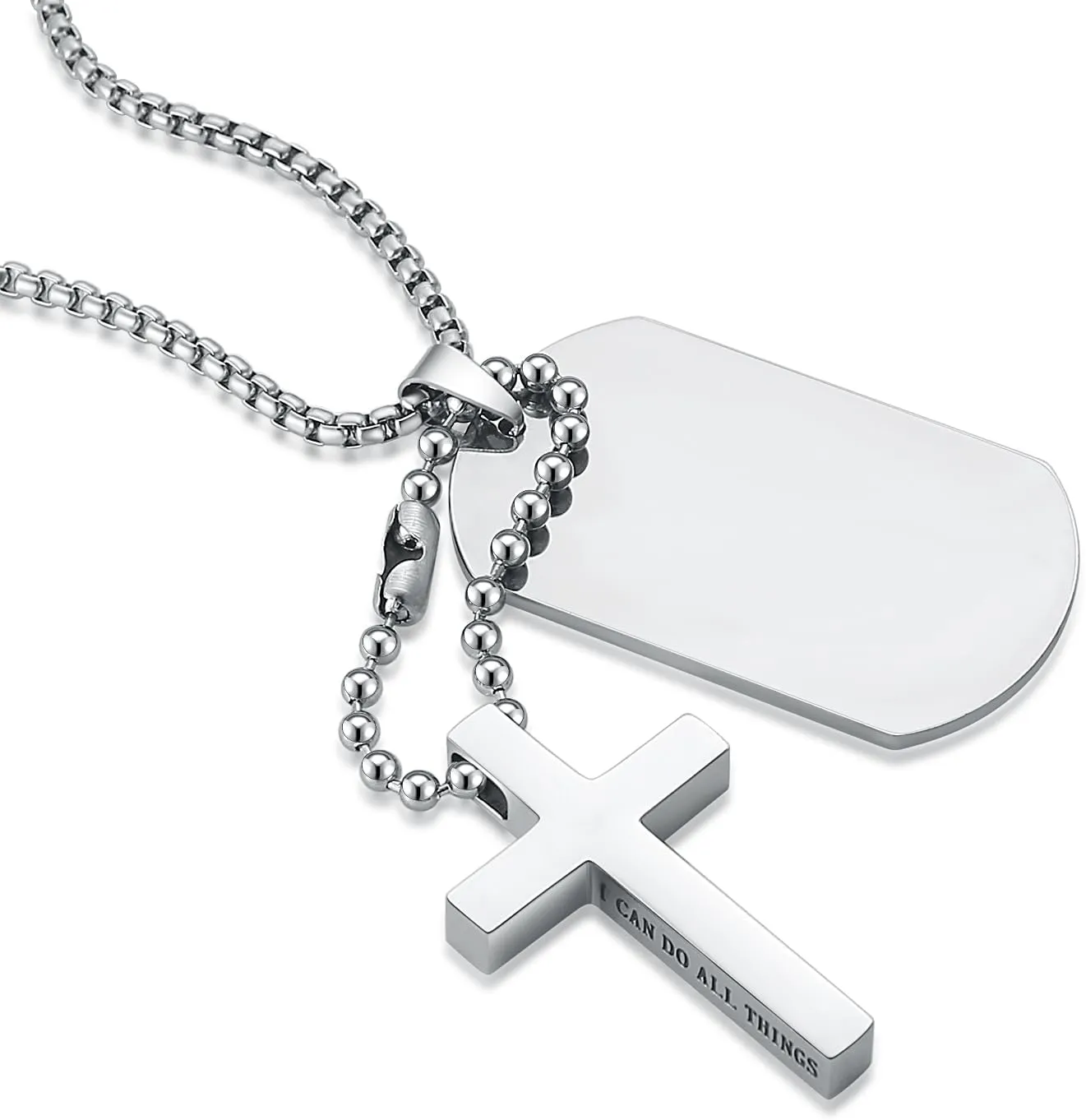 HZMAN Mens High Polishing Stainless Steel Dog Tag Pendant Necklace 22 2 Inch Link Chain