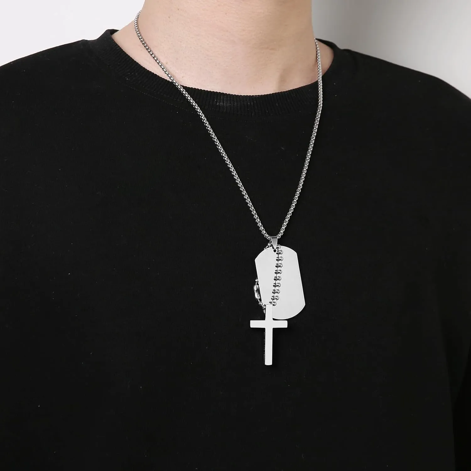 HZMAN Mens High Polishing Stainless Steel Dog Tag Pendant Necklace 22 2 Inch Link Chain