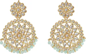 I Jewels Gold Plated Indian Wedding Bollywood Beads with Faux Kundan Chandbali Earrings for Women (E2462-1)