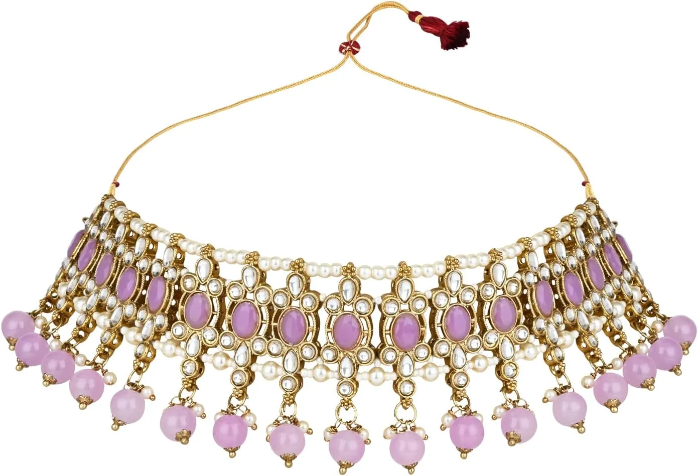 I Jewels Gold Plated Indian Wedding Bollywood Kundan Pearl Drop Choker Necklace Jewellery With Earrings & Maang Tikka Set For Women (K7276)