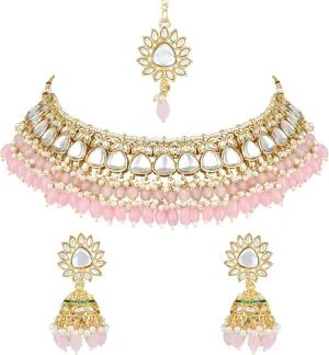 I Jewels Gold Plated Indian Wedding Bollywood Kundan Pearl Meenakari Choker Necklace Jewellery With Dangle Earrings Set For Women