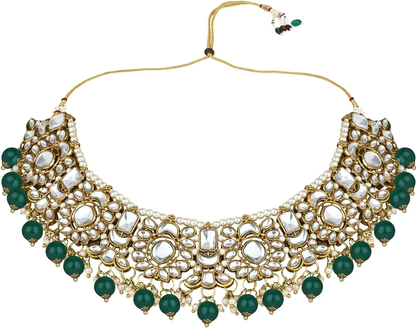 I Jewels Indian Wedding Bollywood Floral Kundan Pearl Choker Necklace Jewelry Earrings & Maang tikka Set For Women (K7271)
