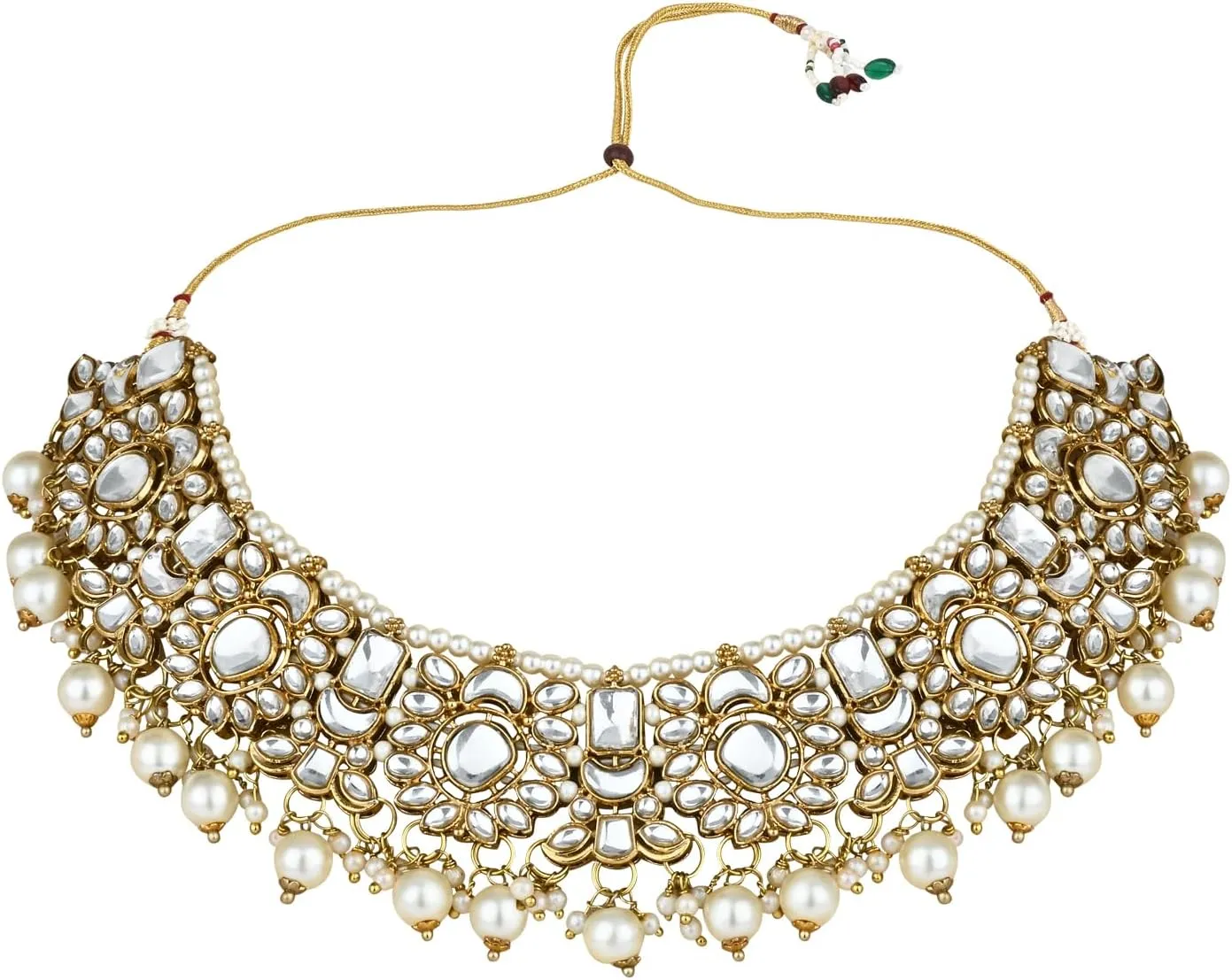 I Jewels Indian Wedding Bollywood Floral Kundan Pearl Choker Necklace Jewelry Earrings & Maang tikka Set For Women (K7271)