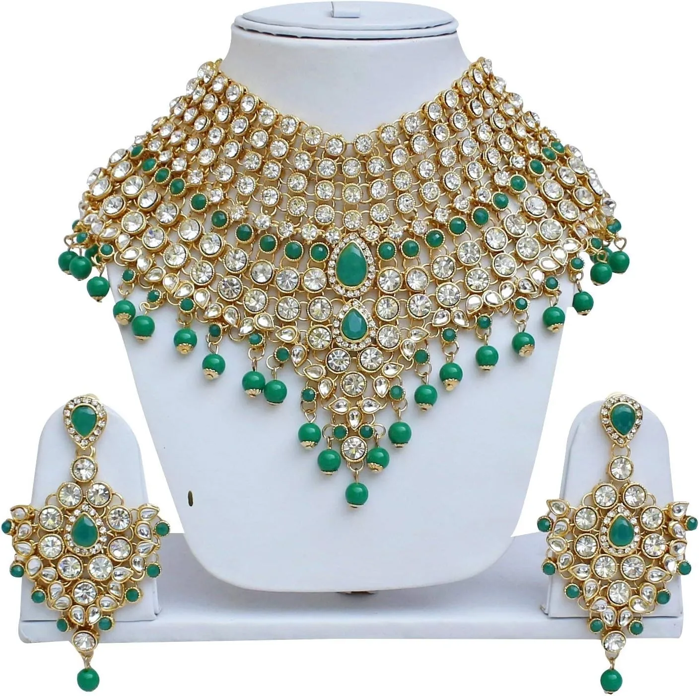 I Jewels Indian Wedding Traditional Gold Plated Kundan Ethnic Bridal Jewelry Set with Earrings, Nose Ring, Mathapatti & Haath Panja for Women