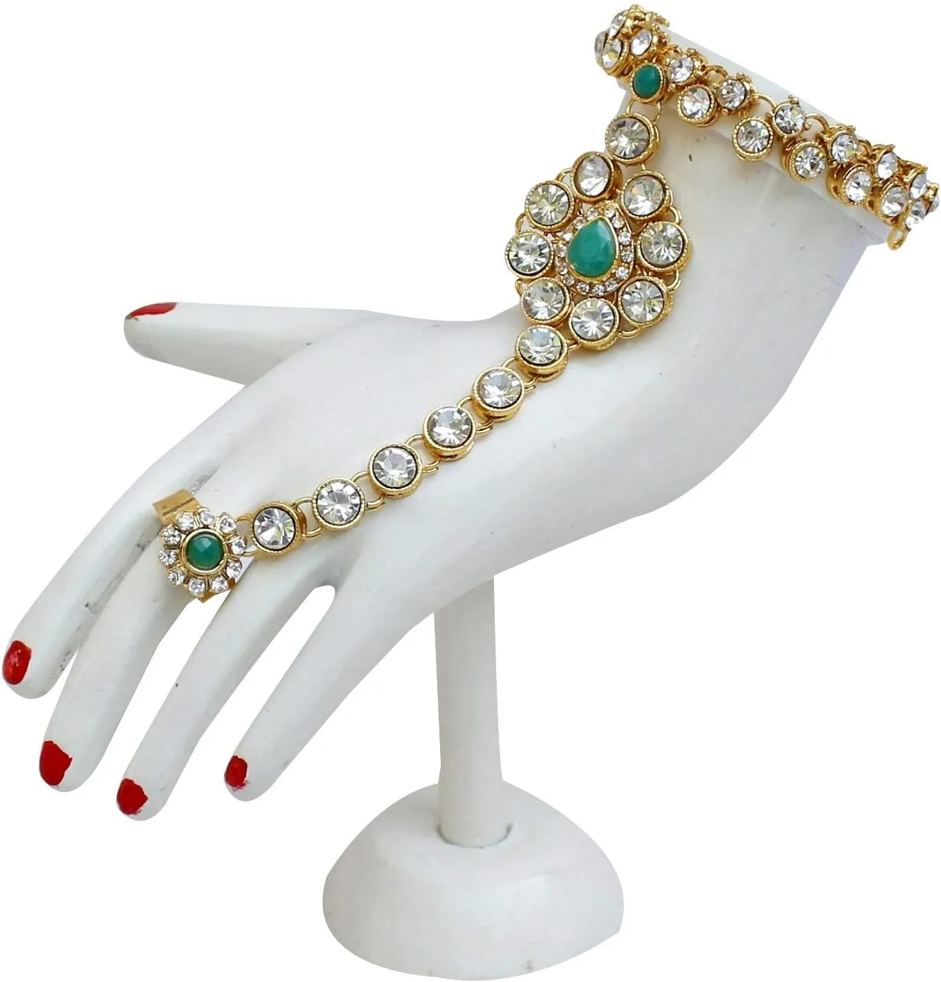 I Jewels Indian Wedding Traditional Gold Plated Kundan Ethnic Bridal Jewelry Set with Earrings, Nose Ring, Mathapatti & Haath Panja for Women