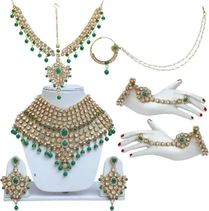 I Jewels Indian Wedding Traditional Gold Plated Kundan Ethnic Bridal Jewelry Set with Earrings, Nose Ring, Mathapatti & Haath Panja for Women