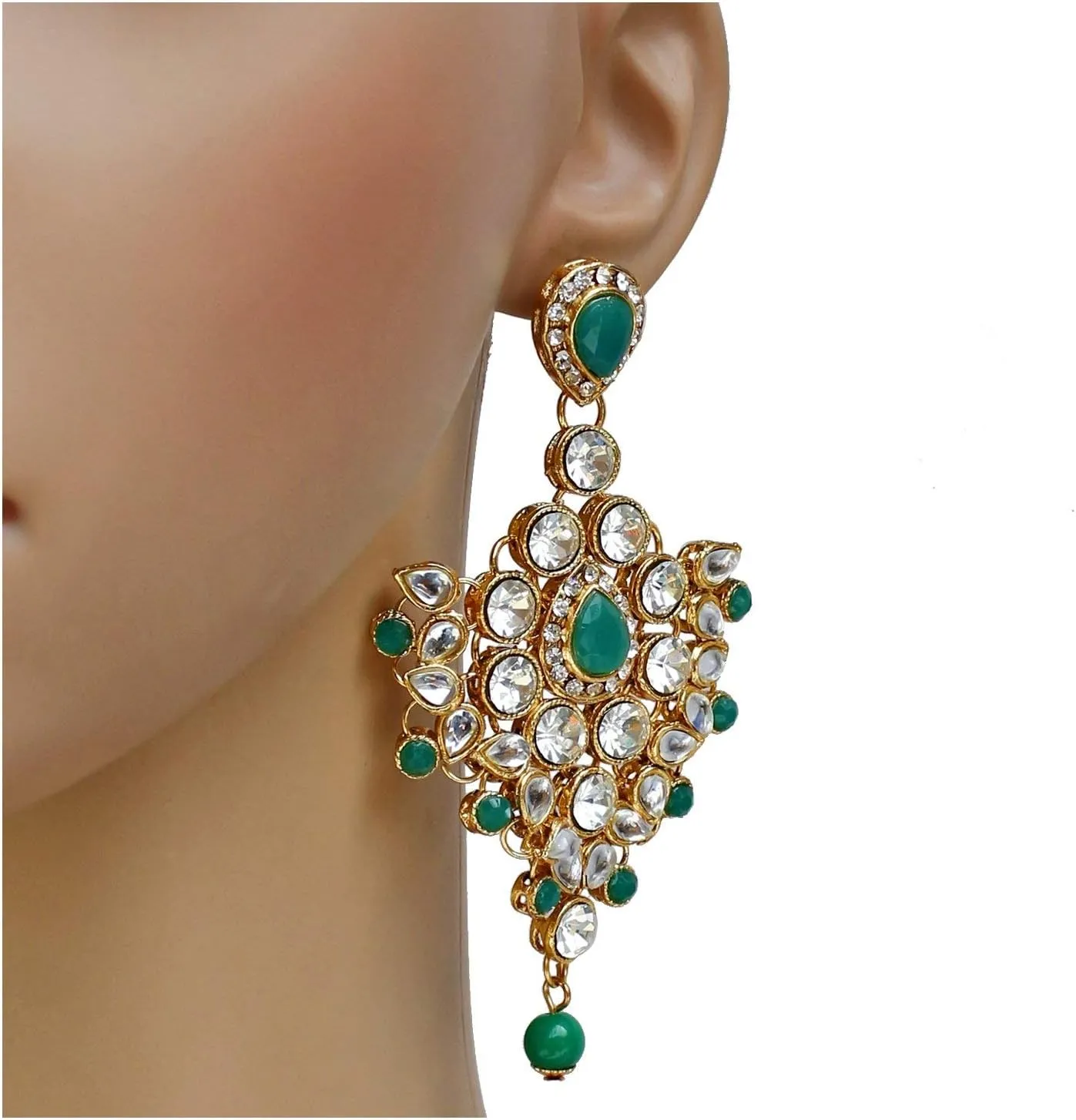 I Jewels Indian Wedding Traditional Gold Plated Kundan Ethnic Bridal Jewelry Set with Earrings, Nose Ring, Mathapatti & Haath Panja for Women