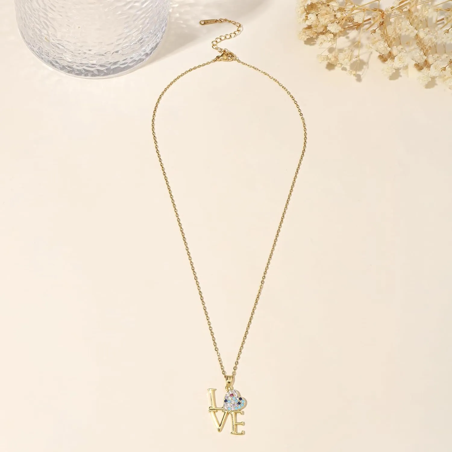 I Love You Heart Necklaces for Women Love Heart Pendant Necklace for Women Diamond Heart Necklace 14k Gold Plated Stainless Steel Necklace Heart Valentines Anniversary Birthday Mother'S Day Holiday Jewelry Gifts for Women
