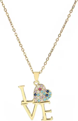 I Love You Heart Necklaces for Women Love Heart Pendant Necklace for Women Diamond Heart Necklace 14k Gold Plated Stainless Steel Necklace Heart Valentines Anniversary Birthday Mother'S Day Holiday Jewelry Gifts for Women