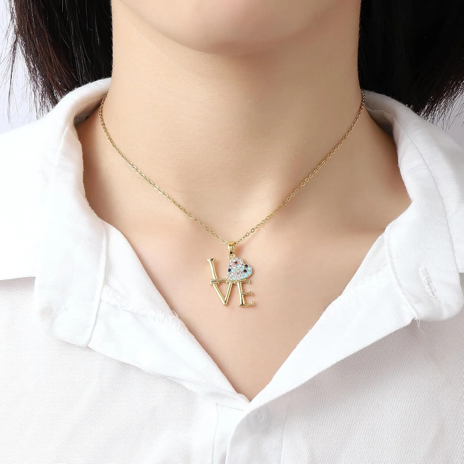 I Love You Heart Necklaces for Women Love Heart Pendant Necklace for Women Diamond Heart Necklace 14k Gold Plated Stainless Steel Necklace Heart Valentines Anniversary Birthday Mother'S Day Holiday Jewelry Gifts for Women