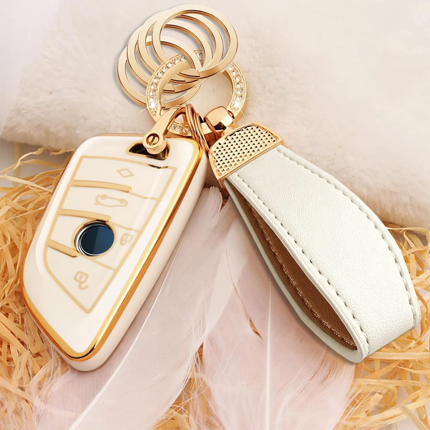 Idakekiy Key Chain, Leather Car KeyChain Universal Key Fob Keychain Key Ring Holder for Men and Women