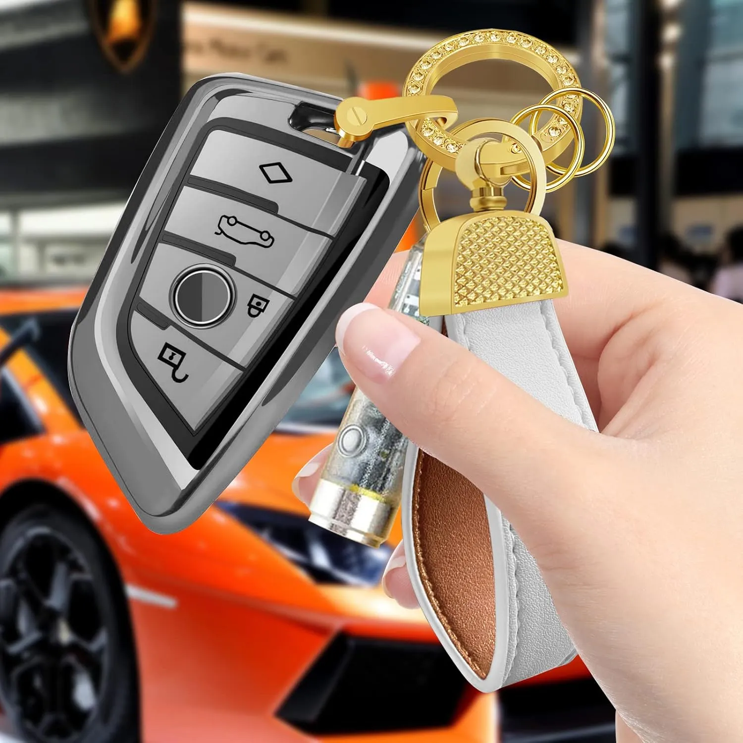 Idakekiy Key Chain, Leather Car KeyChain Universal Key Fob Keychain Key Ring Holder for Men and Women