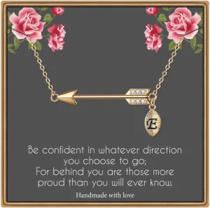 IEFLIFE Graduation Gifts for Her - 14K Gold Plated Arrow Initial Graduation Necklace Class of 2025 Graduation Gifts College Graduation Gifts for Women Best Friends Sister
