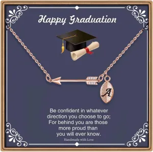 IEFLIFE Graduation Gifts for Her 2025, 14K White Gold/Rose Gold Plated Graduation Arrow Initial Necklace Senior College Graduation Gifts for Her Women Friends Daughter Sister