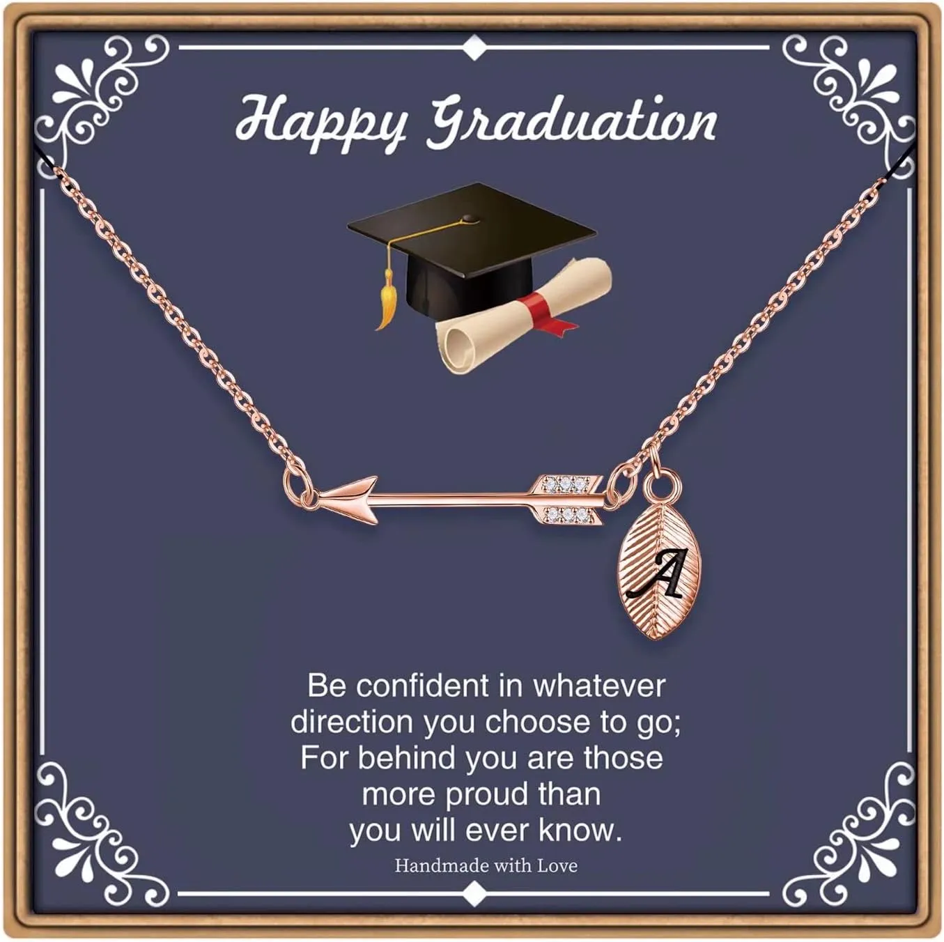 IEFLIFE Graduation Gifts for Her 2025, 14K White Gold/Rose Gold Plated Graduation Arrow Initial Necklace Senior College Graduation Gifts for Her Women Friends Daughter Sister