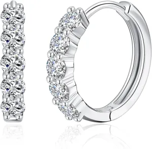 IMOLOVE Huggie Ear Cuffs - Moissanite Stud Earrings, Hypoallergenic Sterling Silver with 18K White Gold Plating