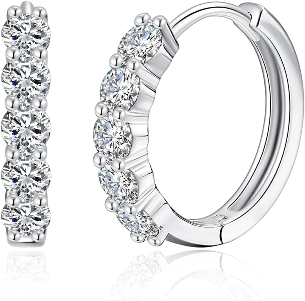 IMOLOVE Huggie Ear Cuffs - Moissanite Stud Earrings, Hypoallergenic Sterling Silver with 18K White Gold Plating
