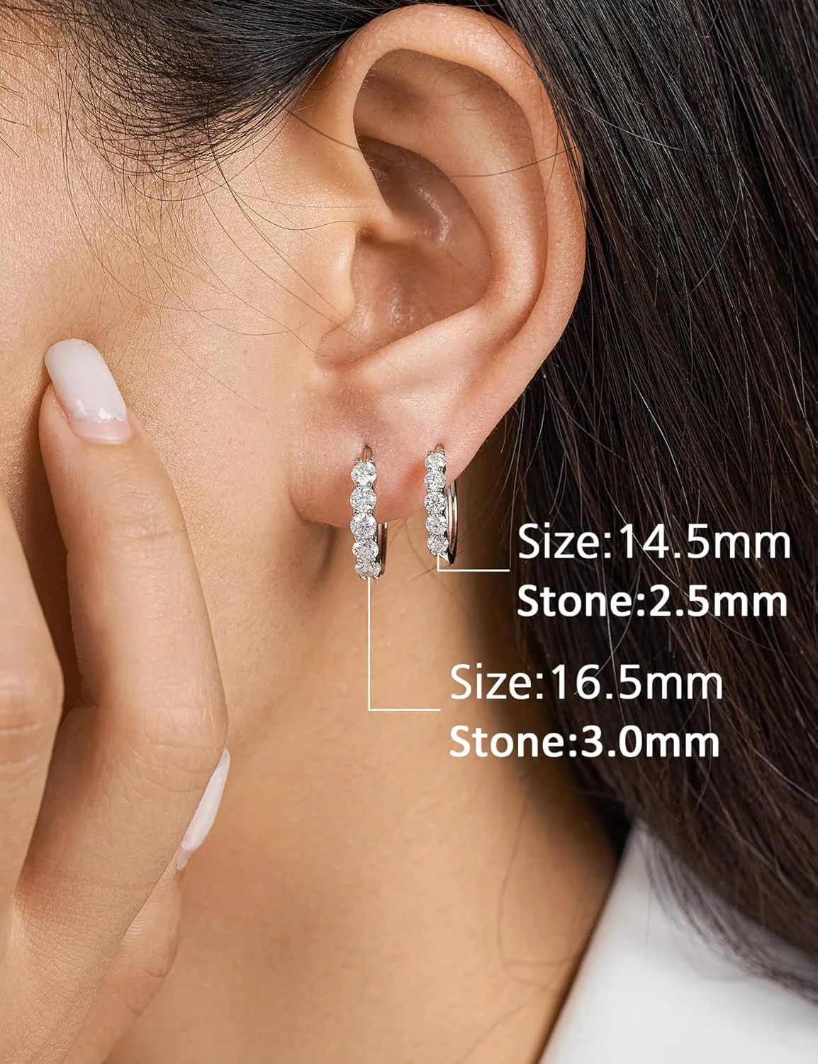 IMOLOVE Huggie Ear Cuffs - Moissanite Stud Earrings, Hypoallergenic Sterling Silver with 18K White Gold Plating