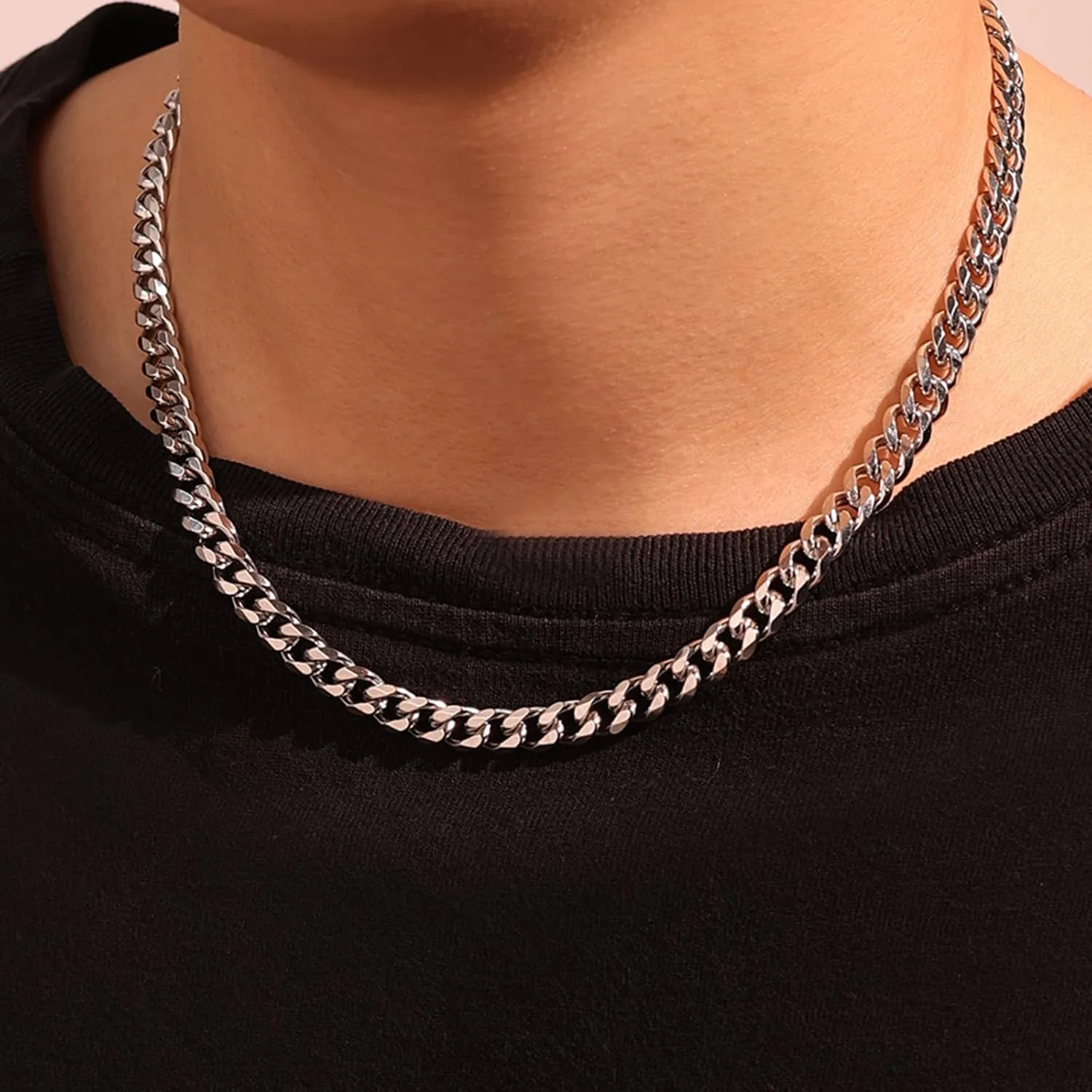 Initial A-Z Letter Necklace for Men Layered Stainless Steel Cuban Chain Choker Letter Pendant Necklace Jewelry Gift for Men