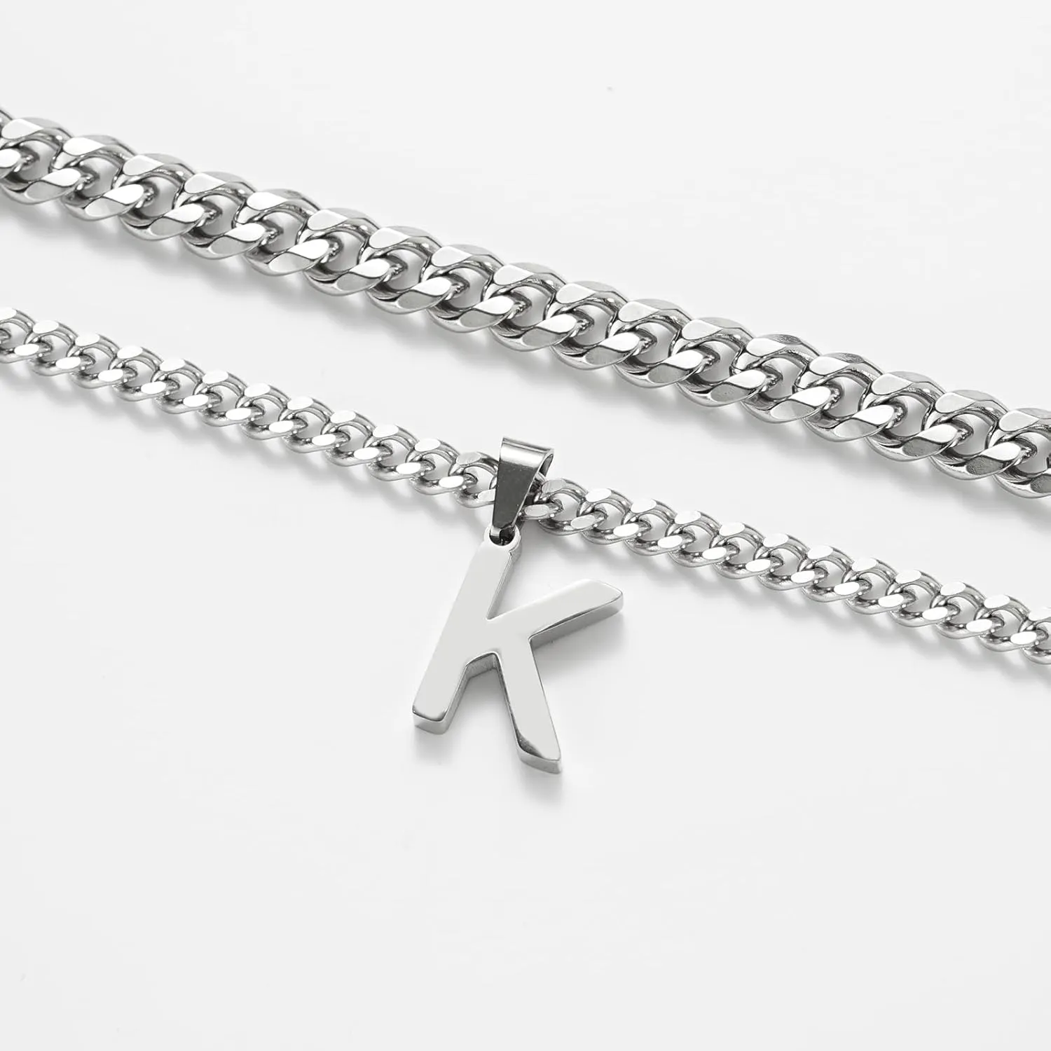Initial A-Z Letter Necklace for Men Layered Stainless Steel Cuban Chain Choker Letter Pendant Necklace Jewelry Gift for Men