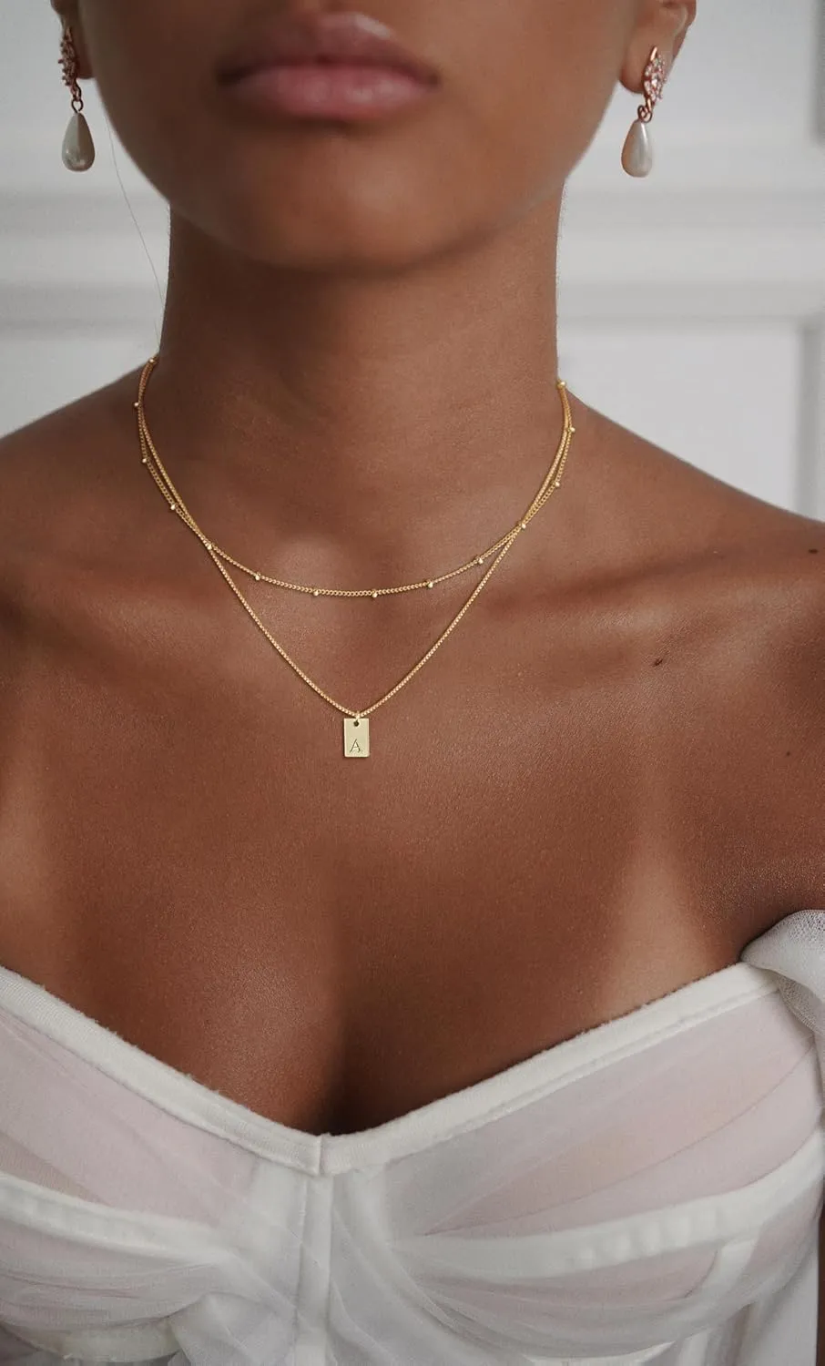 Initial Necklace for Women, 14K Real Gold Plated Layered Letter Pendant Necklace Set Dainty Capital Monogram Choker Trendy Personalized Tiny Alhpabets A-Z Tag Charm Name Necklace Jewelry Gift