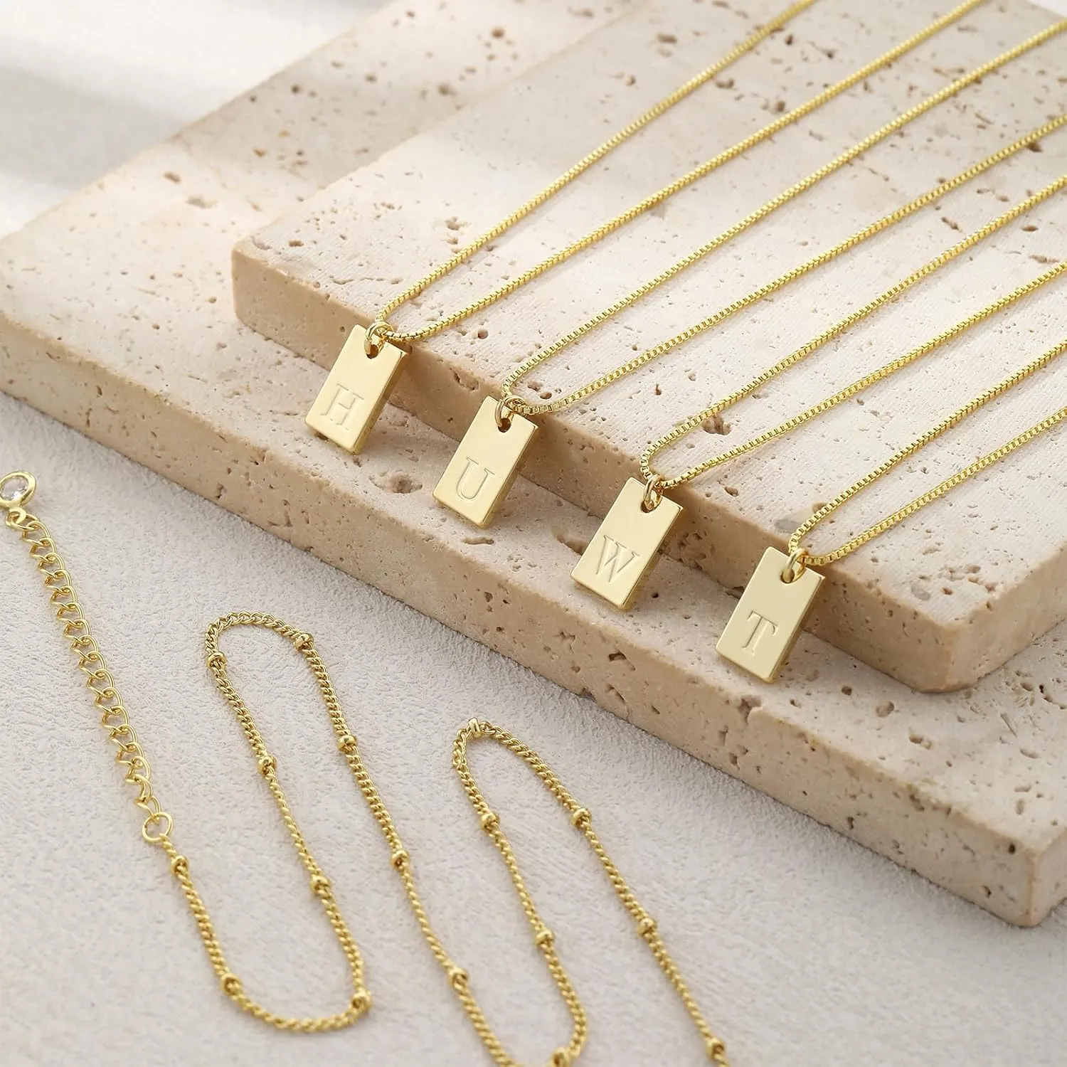 Initial Necklace for Women, 14K Real Gold Plated Layered Letter Pendant Necklace Set Dainty Capital Monogram Choker Trendy Personalized Tiny Alhpabets A-Z Tag Charm Name Necklace Jewelry Gift