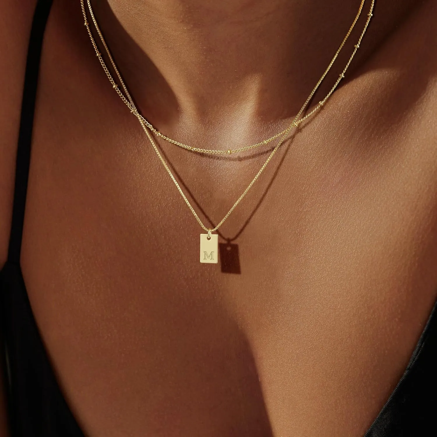 Initial Necklace for Women, 14K Real Gold Plated Layered Letter Pendant Necklace Set Dainty Capital Monogram Choker Trendy Personalized Tiny Alhpabets A-Z Tag Charm Name Necklace Jewelry Gift
