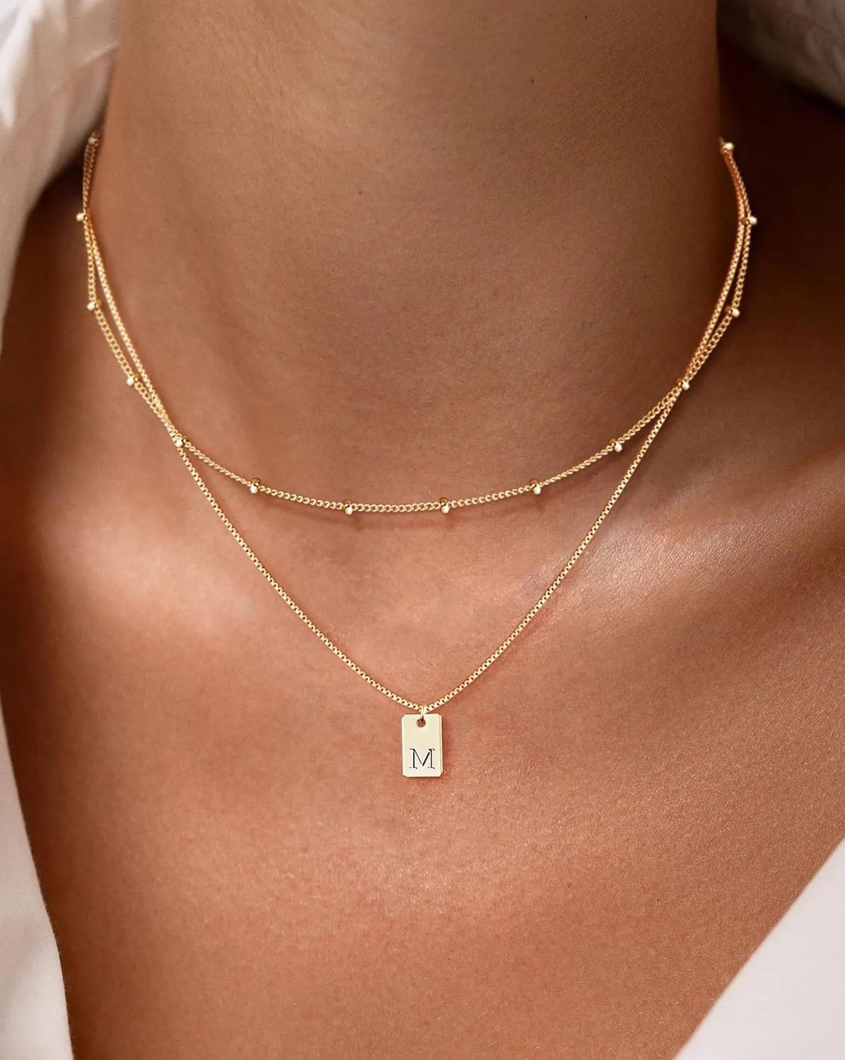 Initial Necklace for Women, 14K Real Gold Plated Layered Letter Pendant Necklace Set Dainty Capital Monogram Choker Trendy Personalized Tiny Alhpabets A-Z Tag Charm Name Necklace Jewelry Gift