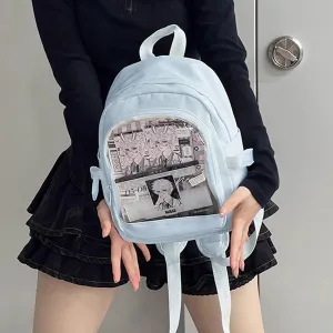 Ita Mini Backpack with Pin Display Insert & Cute Pins - Kawaii Japanese Anime Bag for School Teens Girls (Blue)