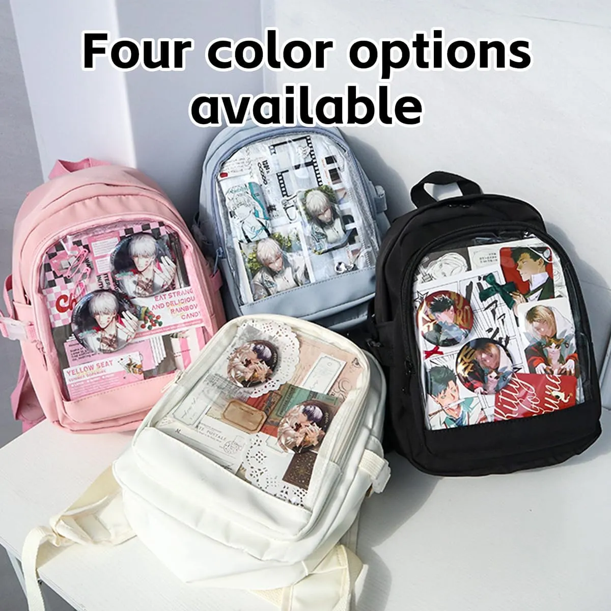 Ita Mini Backpack with Pin Display Insert & Cute Pins - Kawaii Japanese Anime Bag for School Teens Girls (Blue)