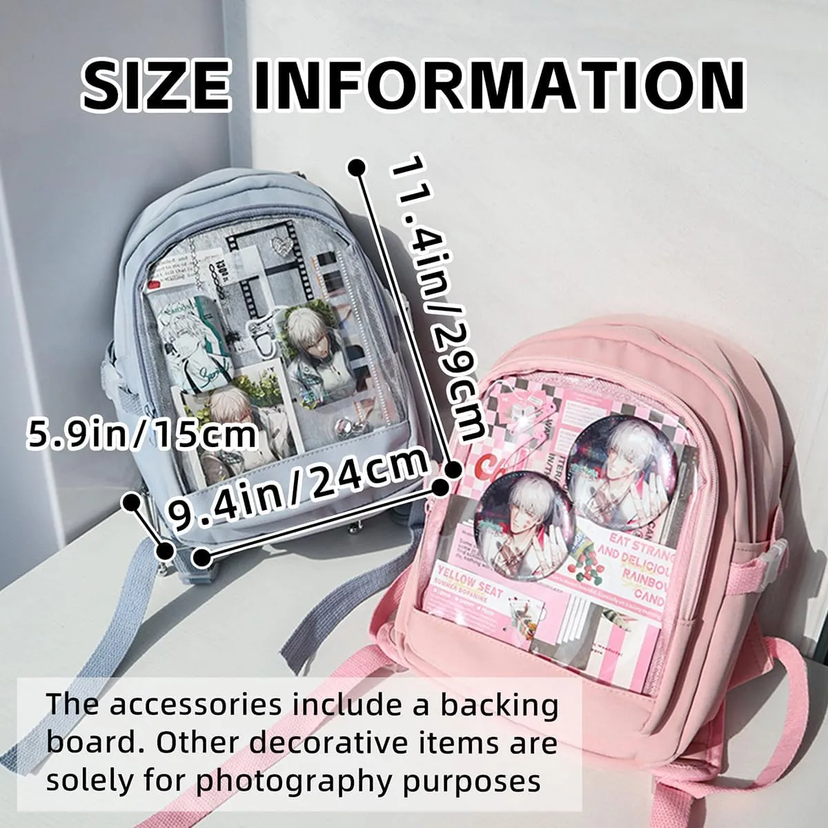 Ita Mini Backpack with Pin Display Insert & Cute Pins - Kawaii Japanese Anime Bag for School Teens Girls (Blue)