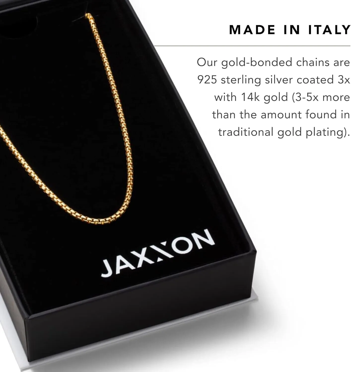 JAXXON Men's Chain Necklace - 2mm Width - 14k Gold Bonded & 925 Sterling Silver, 22 & 24 Inch