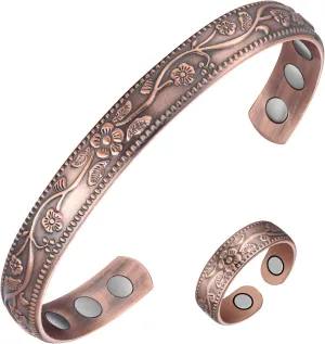 Jecanori Magnetic Copper Bracelet & Ring for Women, 3500 Gauss Lymph Detox, 99.99% Pure Copper Jewelry Gift