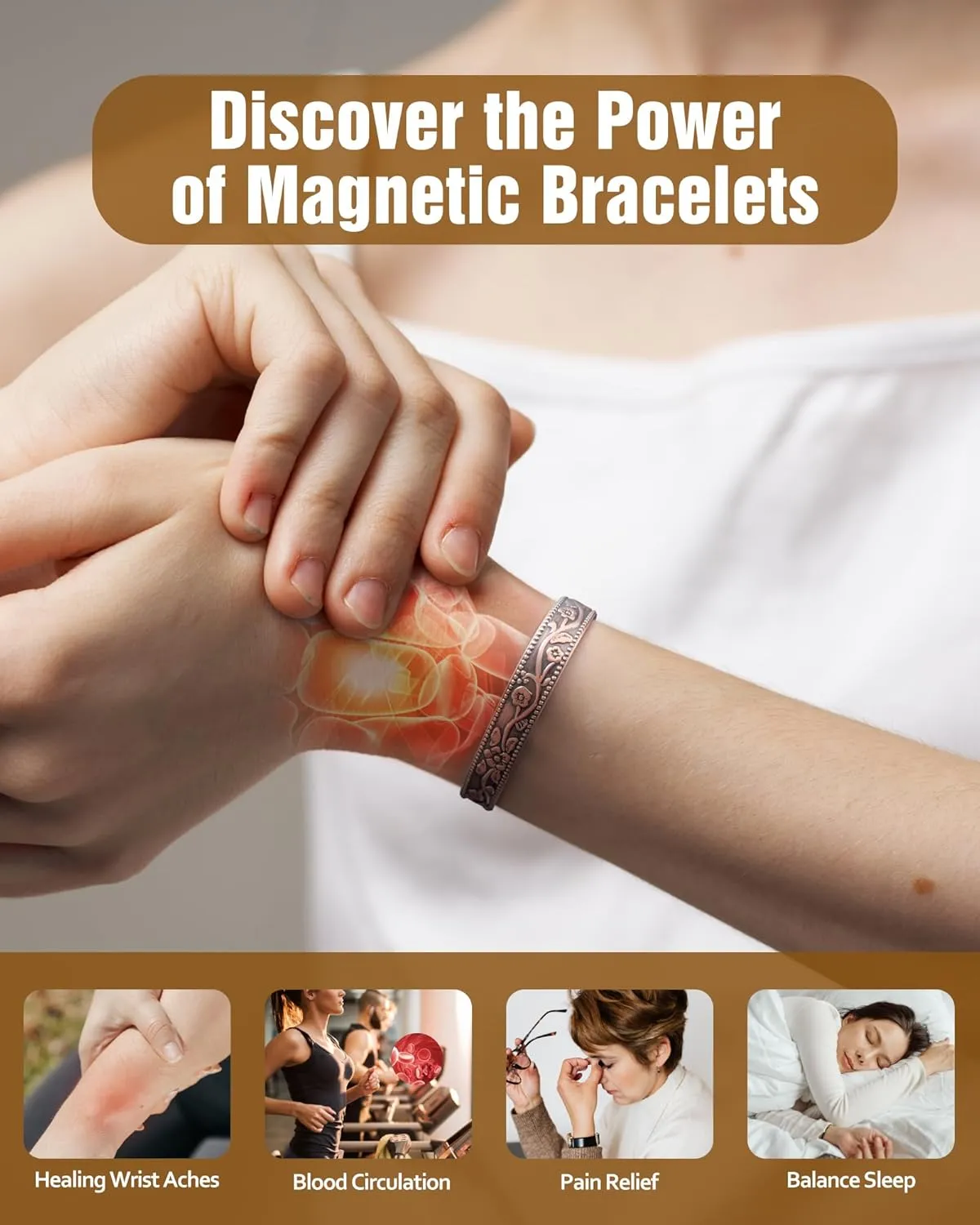 Jecanori Magnetic Copper Bracelet & Ring for Women, 3500 Gauss Lymph Detox, 99.99% Pure Copper Jewelry Gift
