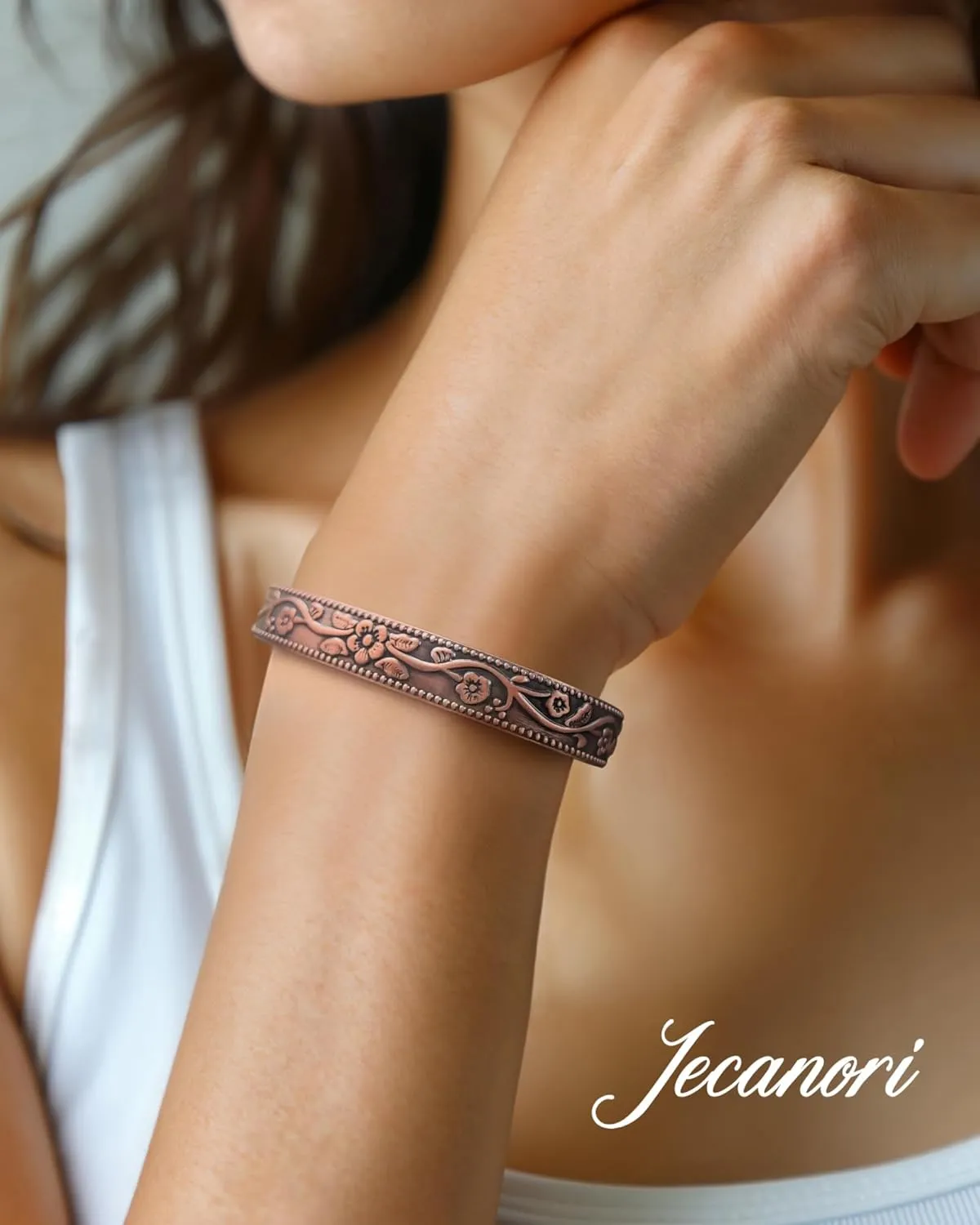 Jecanori Magnetic Copper Bracelet & Ring for Women, 3500 Gauss Lymph Detox, 99.99% Pure Copper Jewelry Gift