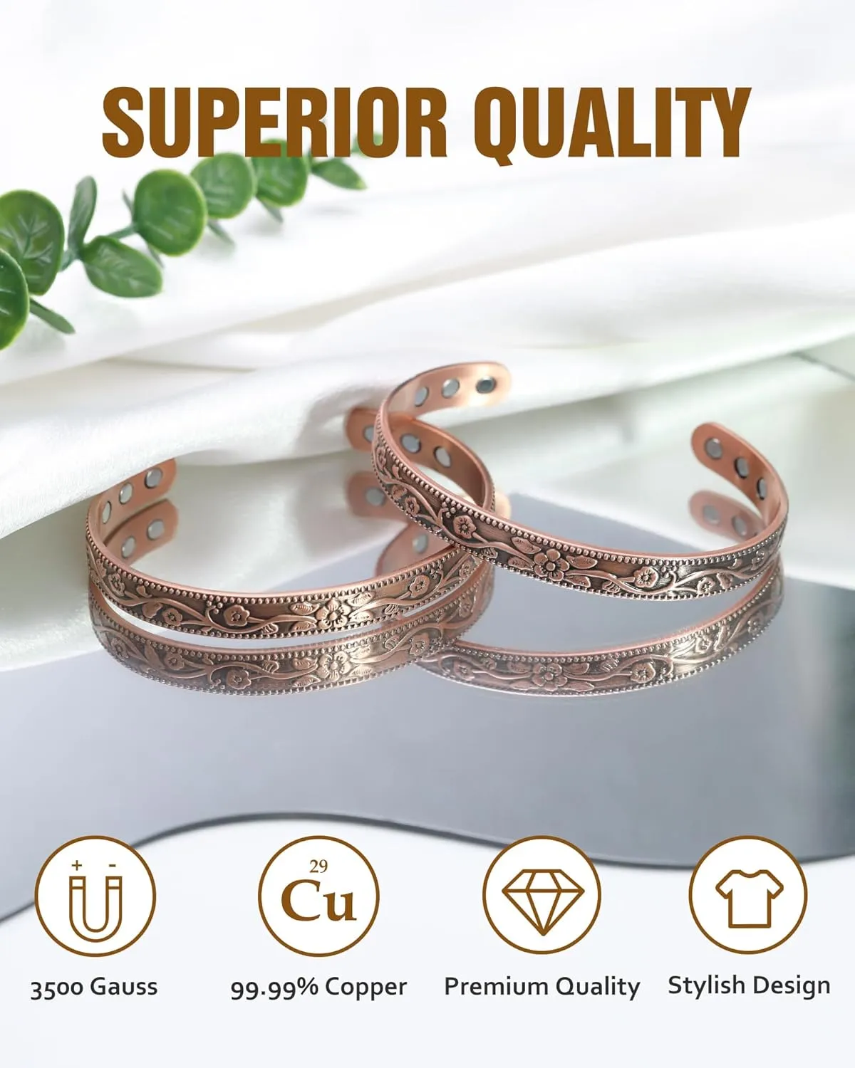 Jecanori Magnetic Copper Bracelet & Ring for Women, 3500 Gauss Lymph Detox, 99.99% Pure Copper Jewelry Gift