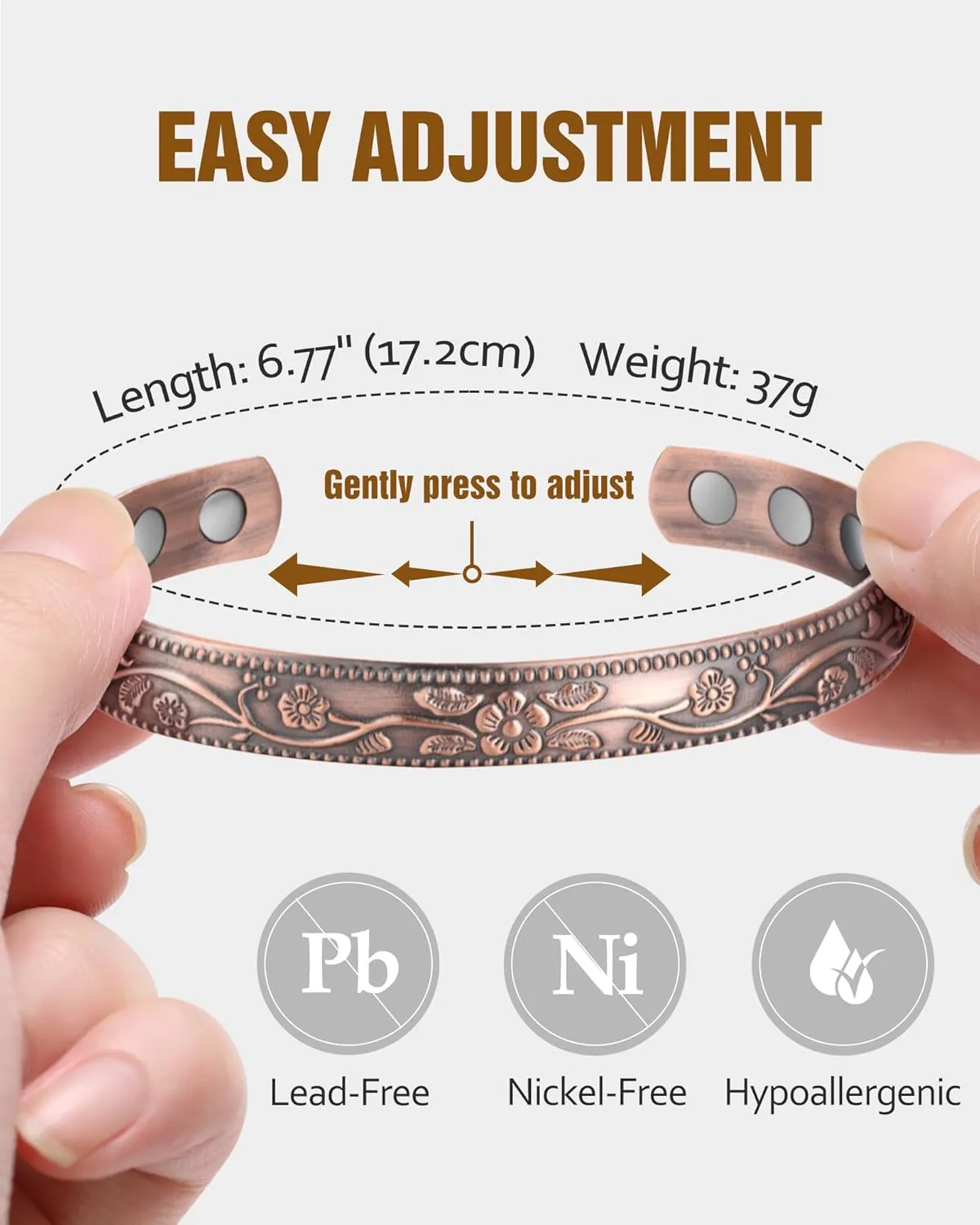Jecanori Magnetic Copper Bracelet & Ring for Women, 3500 Gauss Lymph Detox, 99.99% Pure Copper Jewelry Gift