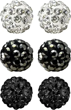 JewelrieShop Rhinestones Crystal Ball Stud Earrings Set Fireball Disco Ball Pave Bead Earrings Hypoallergenic for Women