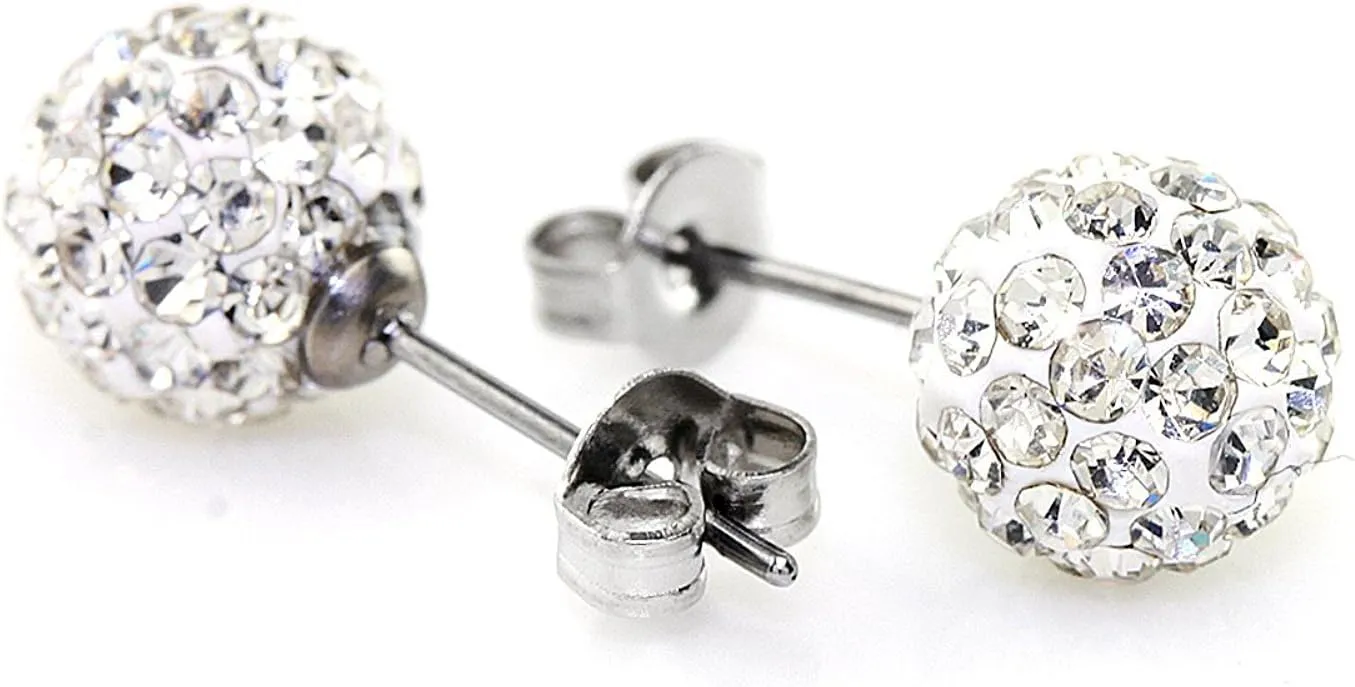 JewelrieShop Rhinestones Crystal Ball Stud Earrings Set Fireball Disco Ball Pave Bead Earrings Hypoallergenic for Women