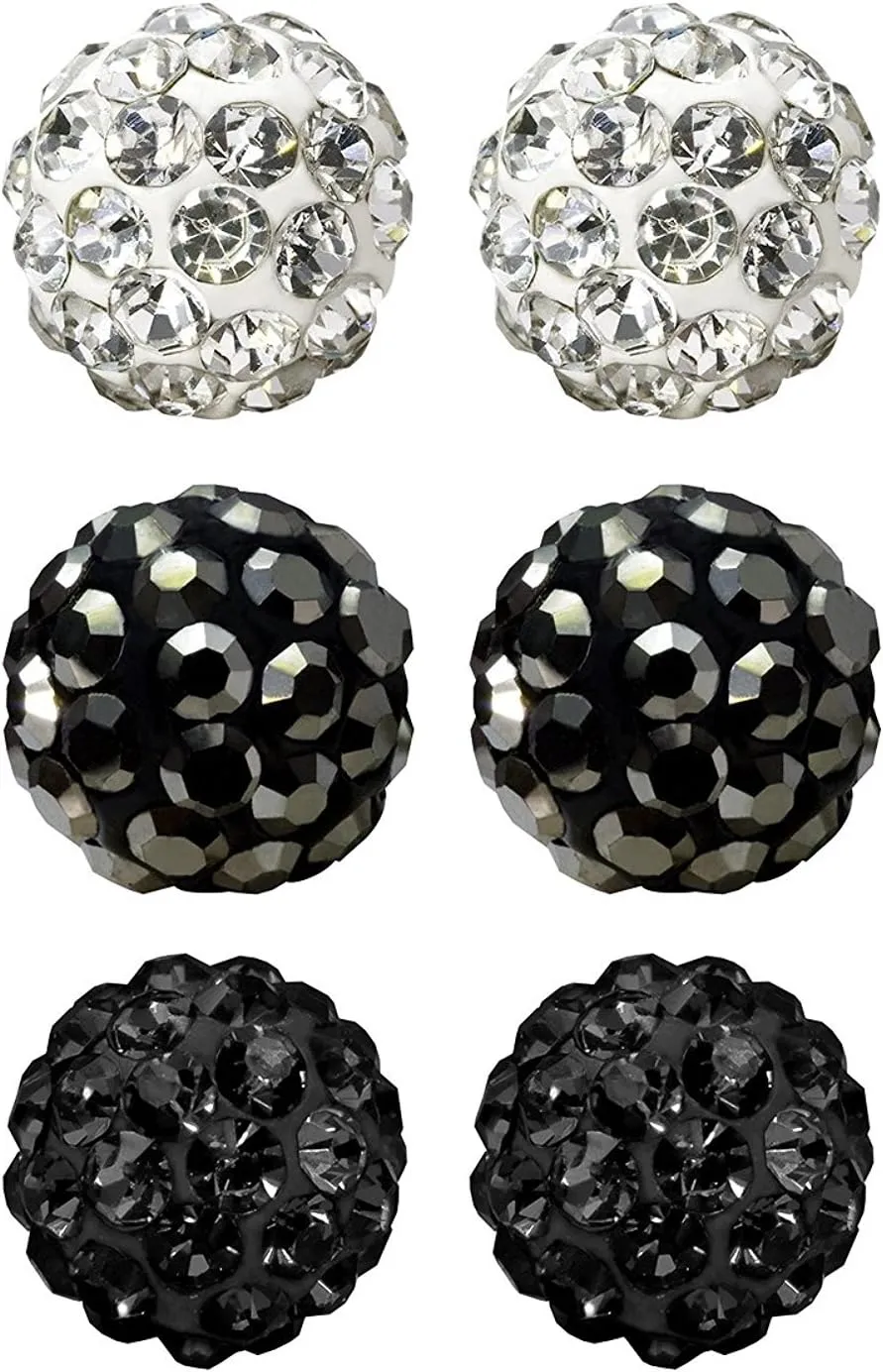 JewelrieShop Rhinestones Crystal Ball Stud Earrings Set Fireball Disco Ball Pave Bead Earrings Hypoallergenic for Women