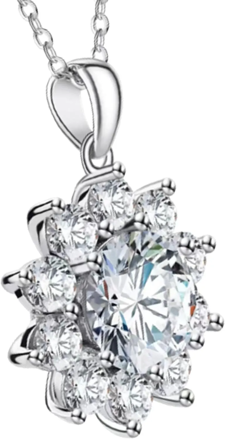 Jewelry for Wife Sunflower Moissanite Pendant Necklace for Women 1CT-3CT Wedding Anniversary Engagements Birthday Gifts for Her Daughter Girlfriend Mom on Christmas Valentines Mothers Day