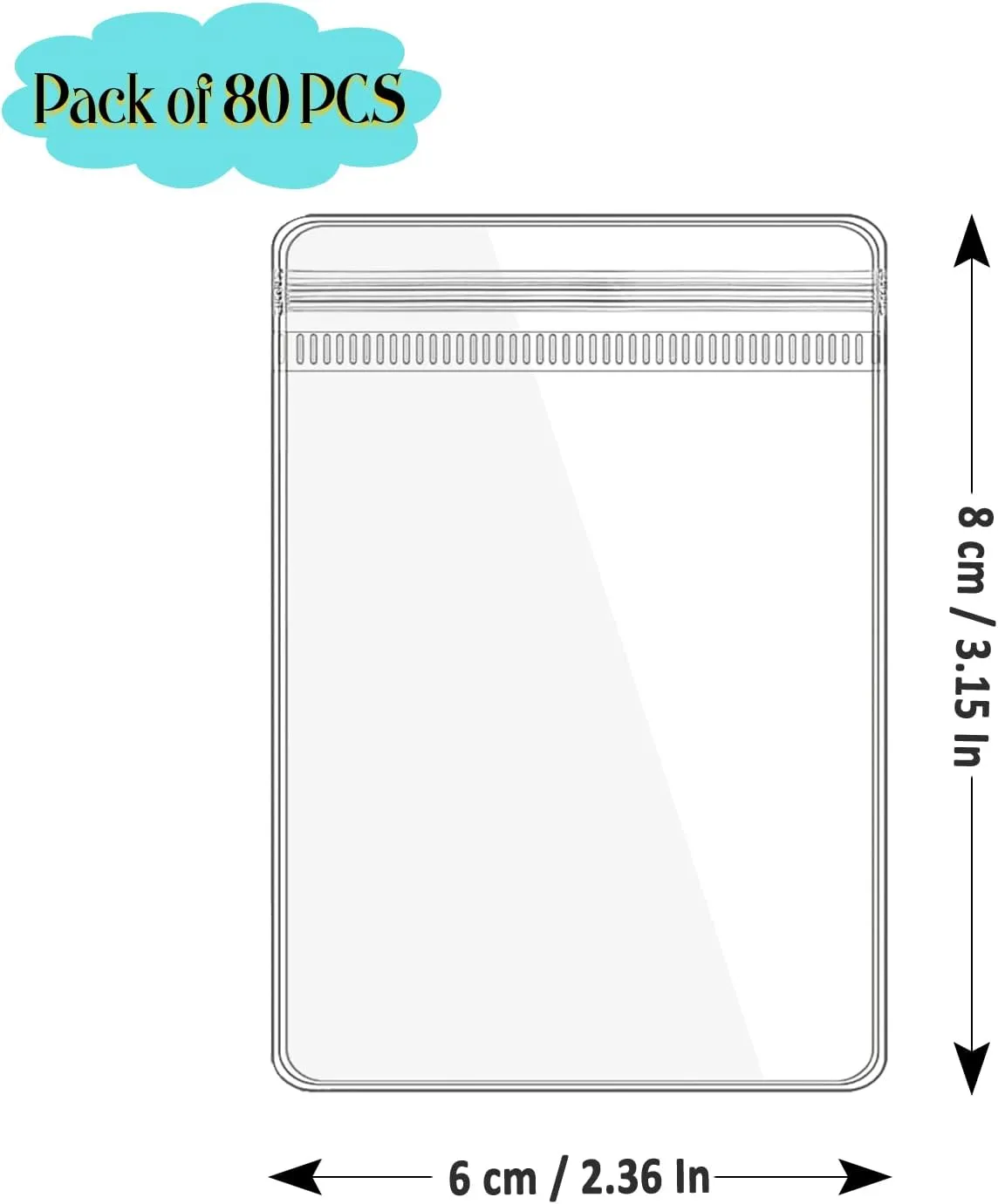 Jewelry Pouch Clear Self Seal Plastic Zipper Bags for Earrings Rings Packing Storage Transparent PVC Lock Pouches, Pack of 80