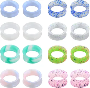 Jewseen 16Pcs Silicone Ear Gauges Flexible Flesh Tunnels Plugs Ear Piercing Jewelry 6g-1''Mixed Color Set